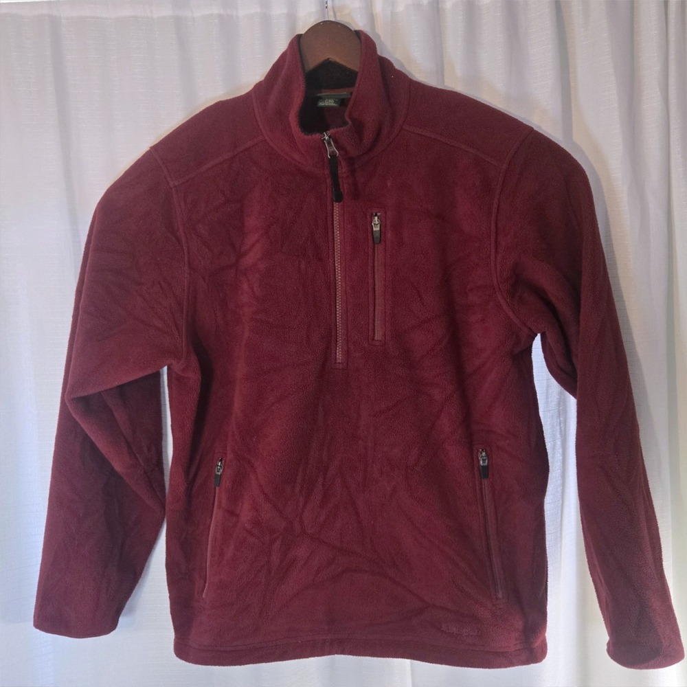 LL‎ Bean Men Red 1/4 Zip Heavy Fleece Sweatshirt Size Small 100% Polyester